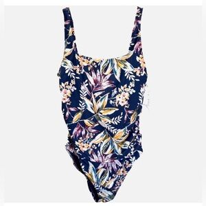 Anne Cole One Piece Swimsuit 16W Navy Tropical Floral Tummy Control NWT